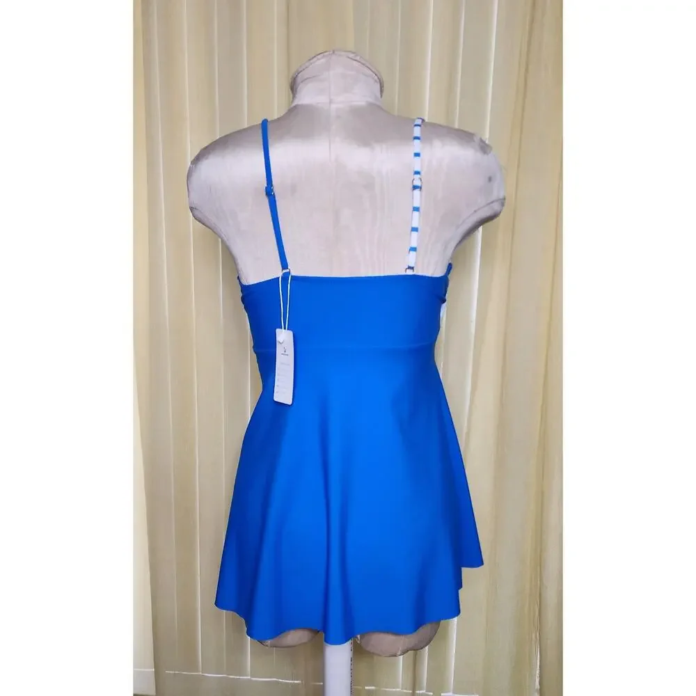 Beachsissi Blue striped Tankini Set High Size M NWT